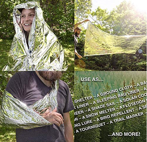Grizzly Gear Emergency Thermal Blanket 60 Pack Set- 7 x 4 1/3 Ft- Thermal Mylar, Insulated, Heat Resistant, Weatherproof and Tearproof Survival Supplies