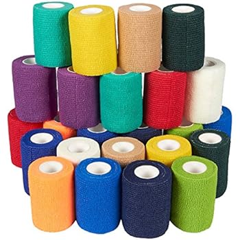 Self Adherent Wrap - 24 Pack of Cohesive Bandage Medical Vet Tape for First Aid, Sports, Wrist, Ankle in 12 Colors with 2 Rolls Each, 3 Inches x 5 Yards