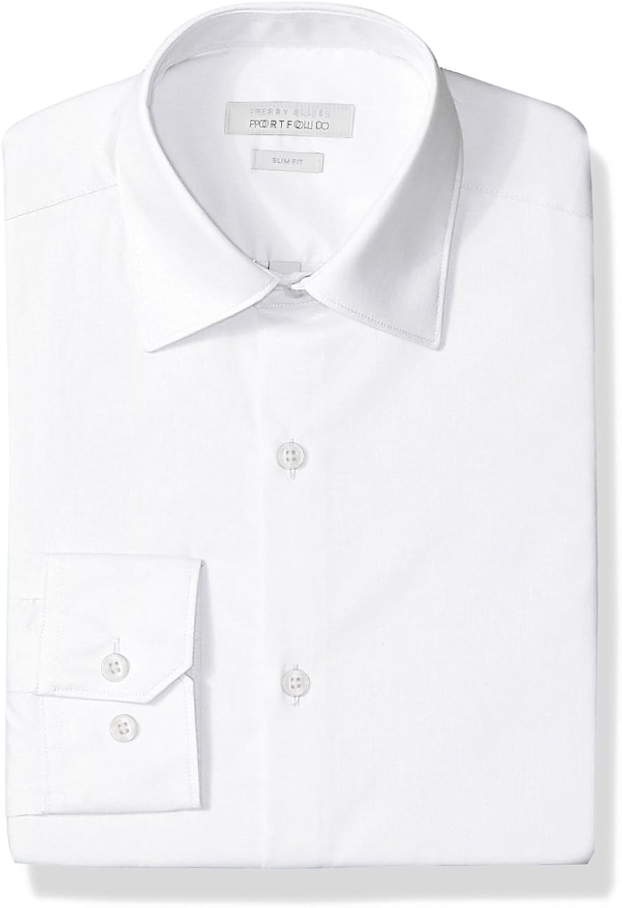 Perry Ellis Men's Slim Fit Wrinkle Free Dress Shirt at  Men’s Clothing store