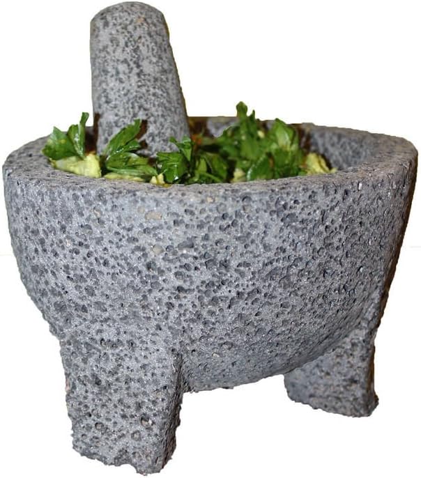 9 in Molcajete Authentic Mexican Basalt Lava Stone Mortar and Pestle Guacamole