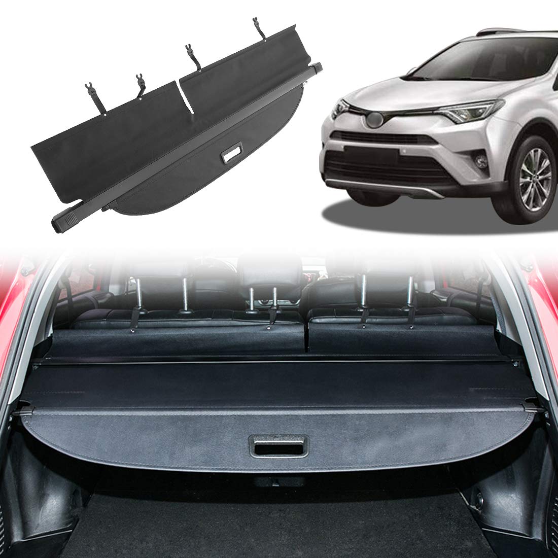 OREALTOOL Black Retractable Cargo Cover Luggage Shade Shield for Toyota