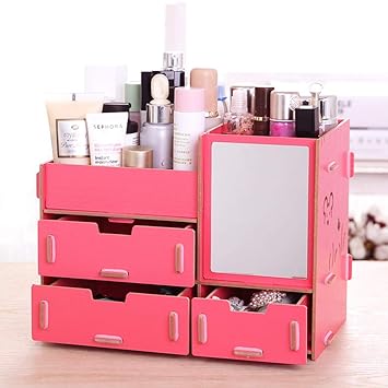 Amazon Com Clgty Makeup Organizer Mirror Wooden Lattice Cosmetic