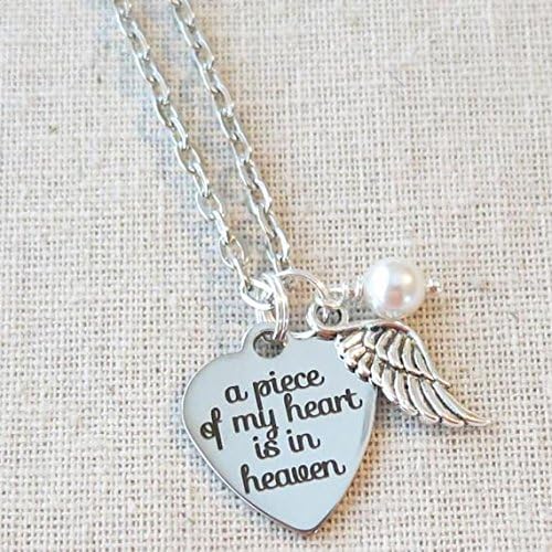 MEMORIAL Angel Wing Necklace, REMEMBRANCE Sympathy Loss Necklace, A Piece Of My Heart Is In Heaven Necklace, Mom To A Child With Wings Gift