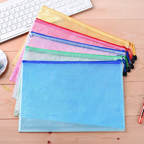 12Pcs 5 Colors A4 (White, Blue, Yellow, Red, Green) and A5 (Red, Blue) Plastic Zip File Paper Document Folder Bags Storage Pouch