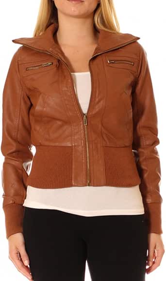 Amazon.com: Ambiance Women's Ideal PU Leather Jacket Medium Cognac: Clothing