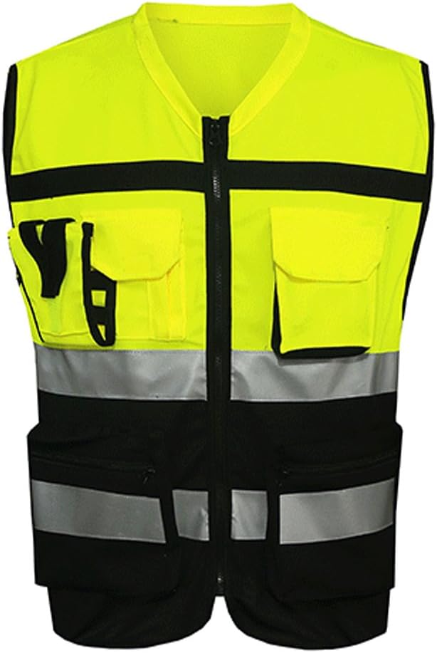 UKNANY High Visibility Safety Vest Reflective Driving Jacket Night Security Waistcoat With Pockets For Work Run Sport Reflective Strips Vest Safety Security Visibility Work Wear