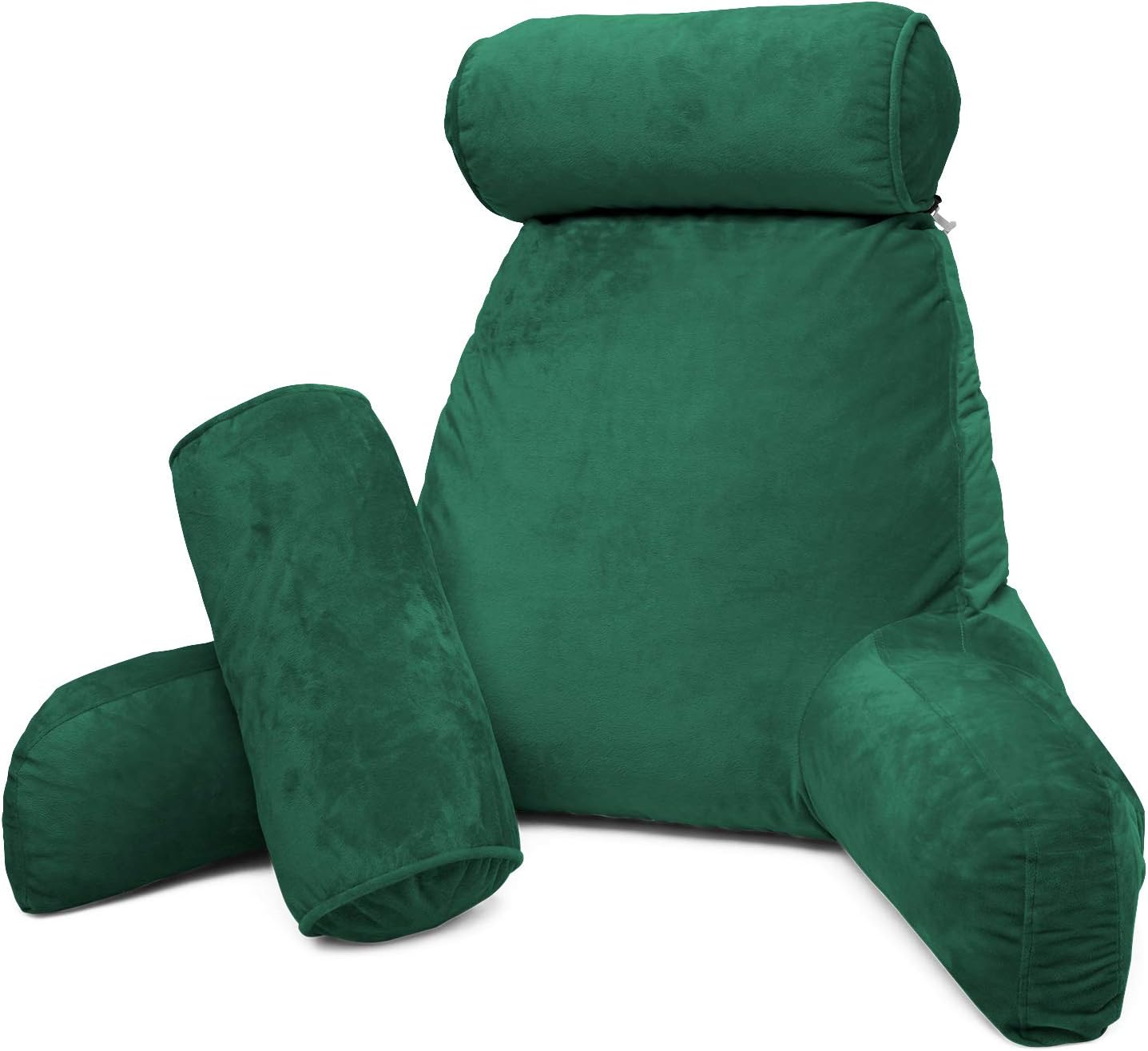Clara Clark Bed Rest Reading Pillow with Arms and Pockets Premium Shredded Memory Foam, Detachable Neck Roll & Lumbar Support, Large, Hunter Green: Home & Kitchen