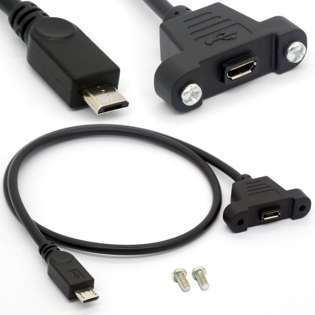 OpenII Micro B Male to Female Cable, Screw Panel Mount Micro USB Cable Extension Cord for Raspberry Pi Arduino, Feather - 50cm