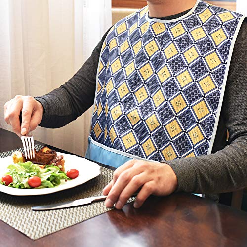 3 Pack Adult Bibs with Crumb Catcher Waterproof and Reusable Clothing