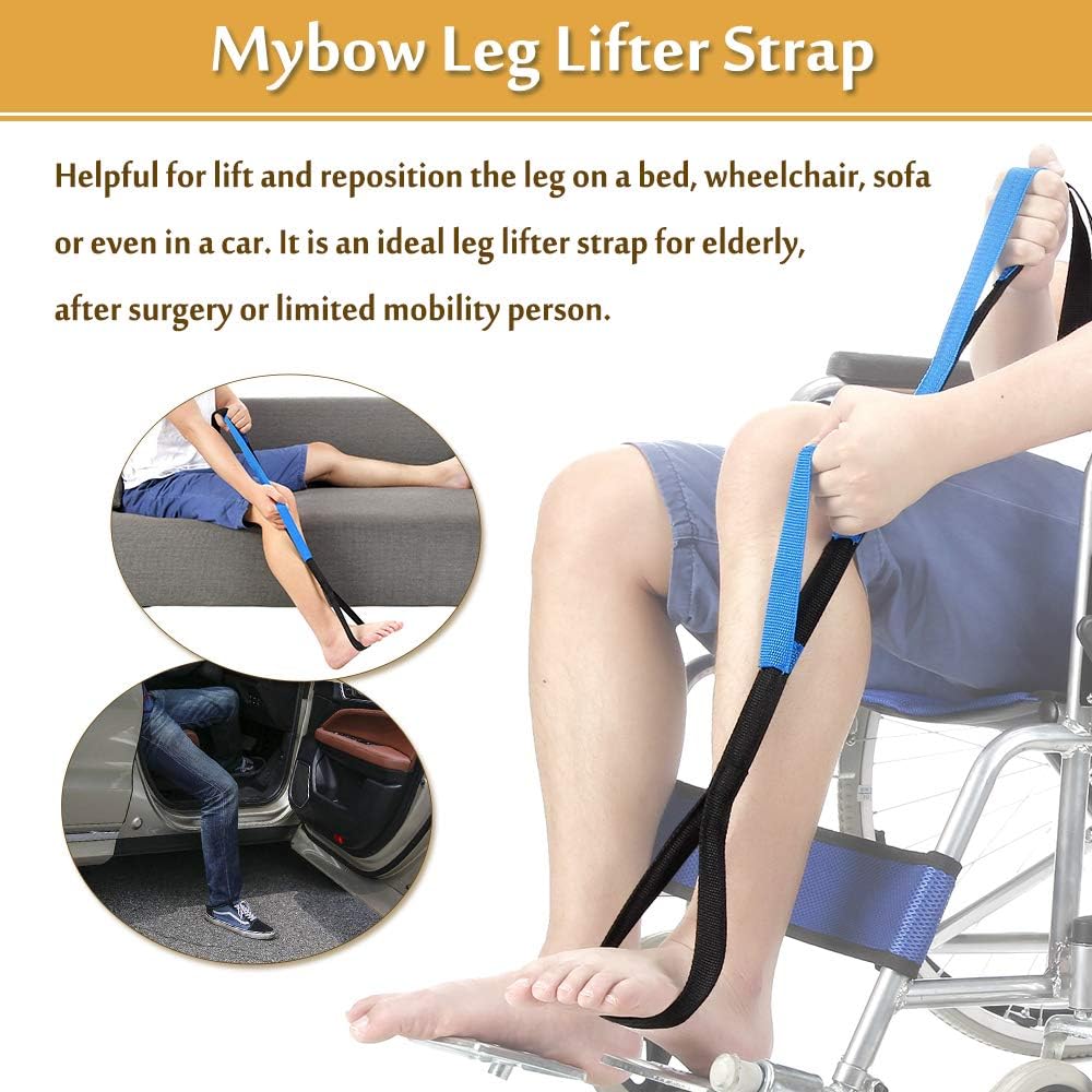 Leg Lifter Strap Rigid Foot 37'' Medical Thigh Lifter for Elderly After Knee Hip Surgery Recovery Kit & Hand Grip Therapy Tools Handicap Disability Mobility Aids for Car Bed Wheelchair Transfer (Blue): Health & Personal Care