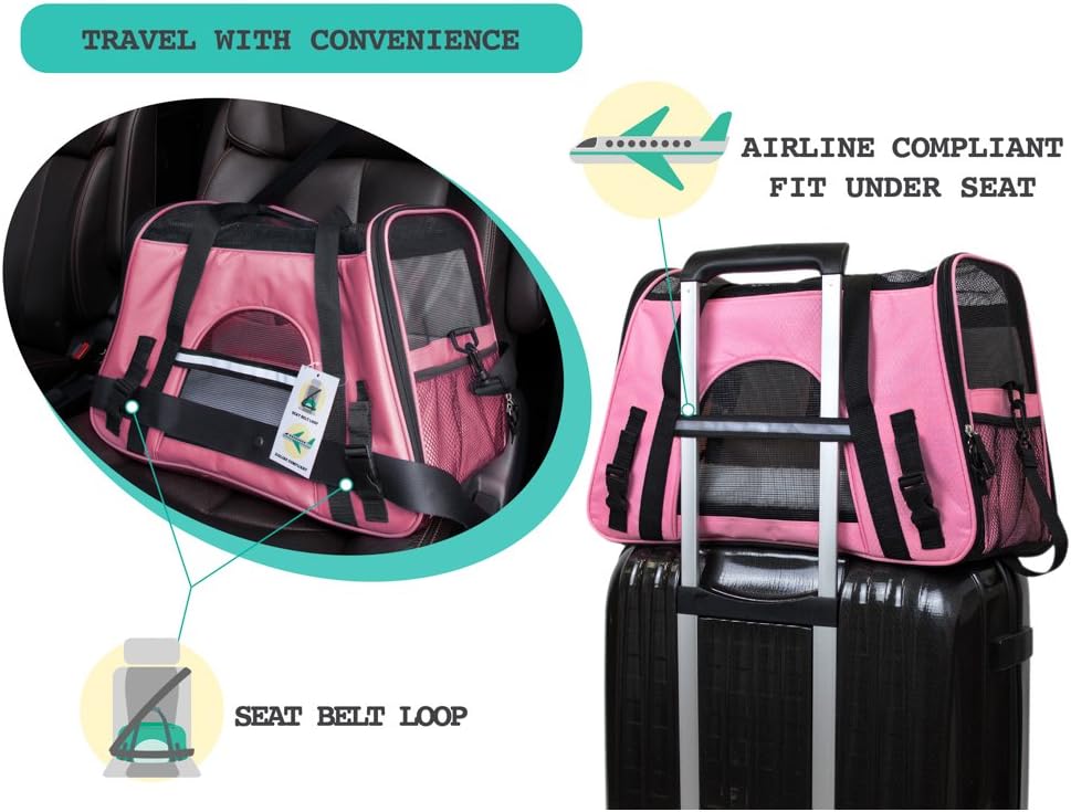 PetAmi Premium Airline Approved Soft-Sided Pet Travel Carrier | Ideal for Small - Medium Sized Cats, Dogs, and Pets | Ventilated, Comfortable Design with Safety Features (Large, Pink) : Pet Supplies