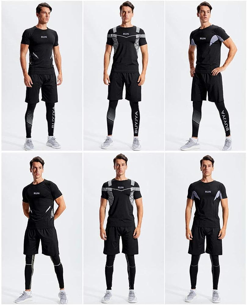 BUYJYA 5Pcs Men's Compression Pants Shirt Top Long Sleeve Jacket Set Suit at  Men’s Clothing store