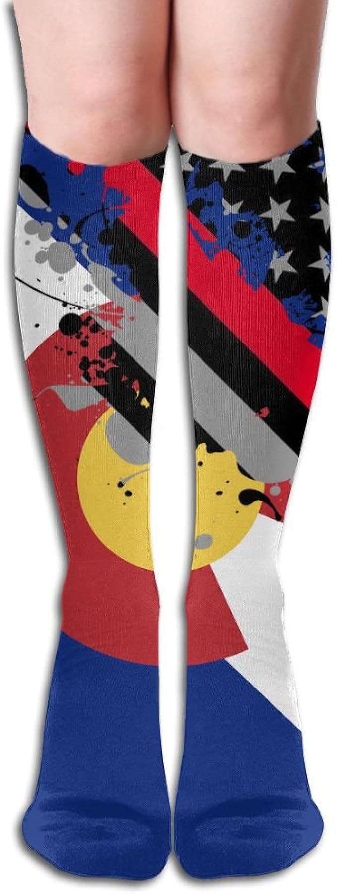 Womans Man Long Dress Socks Casual Colorado Flag CO Thin Red Line Flag