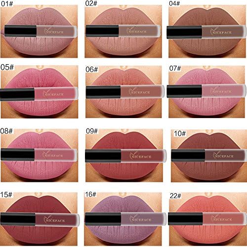 HuangHM 12Pieces Different Colors Combination Set Long Lasting Waterproof High Pigment Modern Retro Madly Ultra Matte Lip Gloss Velvet Sexy Brush Liquid Lipstick