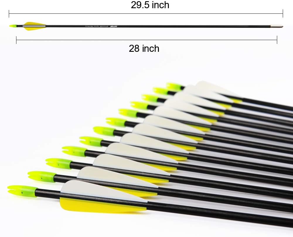 ANTSIR 28 Fiberglass Archery Target Arrows-Practice Arrows for Kids Youth or Beginners on Recurve Bow Traditional Bow Long Bow(Yellow Vanes Pack of 12) : Sports & Outdoors