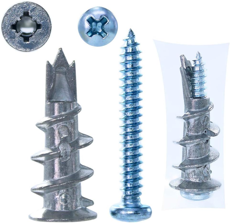 Wall Anchors and Screws for Drywall, Zinc Self Drilling Drywall Anchors