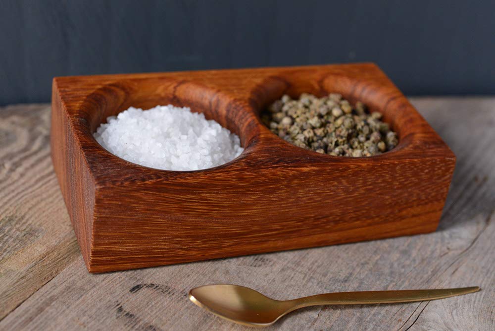 Hardwood Salt and Pepper Pinch pots handmade from repurposed, ecofriendly Iroko. Salt Pig, Salt