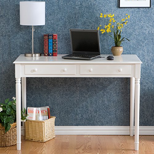 SEI Furniture Janice 2Drawer Slim Profile Writing Desk, Crisp White