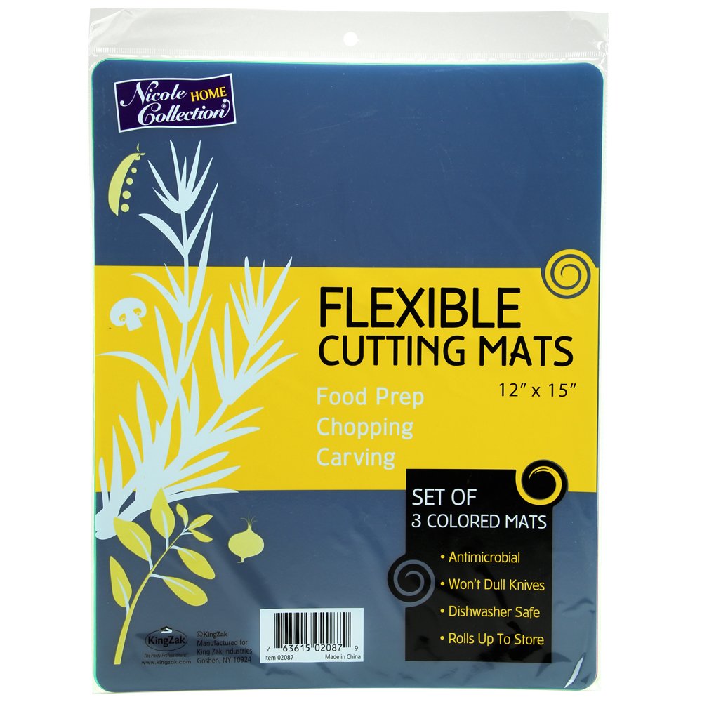 Flexible Plastic Cutting Board Mats Set, Colorful Kitchen Cutting Board Set of 3 Colored Mats by Nicole Home Collection