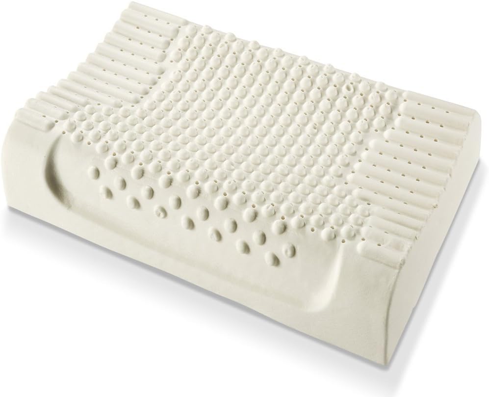 100% Natural Latex Contour Pillow, Velvet Cover, Ergonomic Design, Removable Zip Closure, Breathable, Tasteless,Adjustable Height.