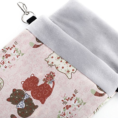 KINTOR Sugar Gliders Sleeping Pouch Snuggle Cage Hanging Bed House for Squirrels Marmosets Rats Hamster Small Pets (M-9x6inch, Pink Cat) - Thumbnail 4