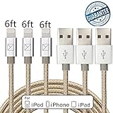 Aonsen 3Pack 6FT Charging Cable Cord Nylon Braided 8 Pin to USB Lightning Cable Charger Cord for iPhone 7/SE/5/5s/6/6s/6 Plus,iPad Air/Mini,iPod,Compatible with iOS10(Gold-Sliver)