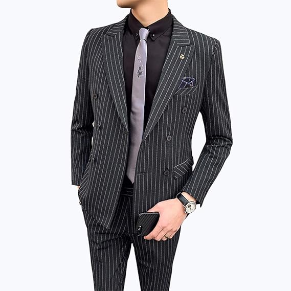 Amazon Co Jp Angelo スーツ メンズスーツ ストライプ柄 背広セット ツーピース 上下セット ビジネススーツ ファッションスーツ スリム 細身 セットアップ パンツ シングル スタイリッシュ 紳士服 面接 忘年会 結婚式 2xl ダークグレー 服 ファッション小物