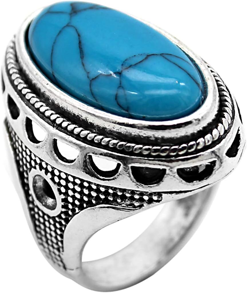 Indi Creation Aquamarine Blue Big Oval Stone Statement Ring for Mens Boys