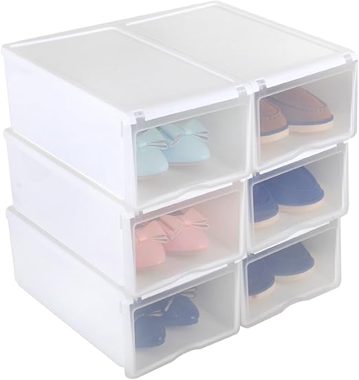 6X Cajas de Zapatos Apilable Plástico Transparente, 33 x 22 x 14cm Blanco: Amazon.es: Hogar
