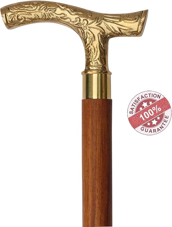 NYGT Wooden Folding Walking Sticks with Brass Inlay Design Handle for