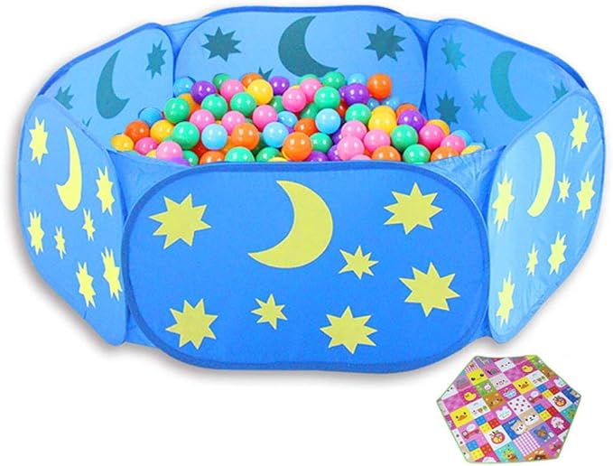 playpen Folding Toddlers Playpen with Mattress, Hexagon Blue Baby, Anti