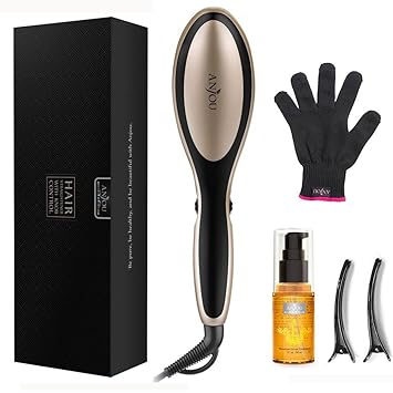 Buy Black Anjou Hair Straightener Brush With Moroccan Oil Hair