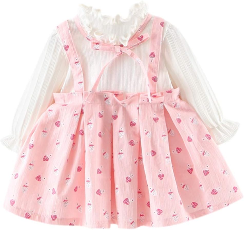 Girls Dresses Baby Toddler Kids Long Sleeve Ruffle Printed Bow Clothes Outfit for 0-2 Years