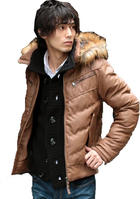 Amazon スプ Spu ミックス ダウン ジャケット メンズ 中綿 ファー付き Wet Pu レザー コート ジャケット 通販