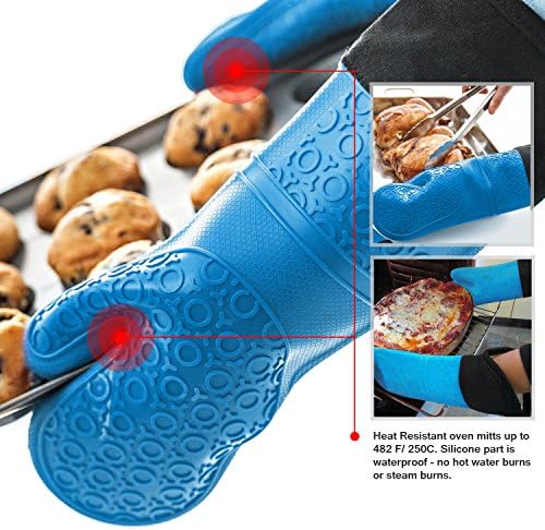 Oven Mitts, Easome Extra Long Professional Heat Resistant Cooking Gloves , Multi-use Barbecue Gloves, Cooking Mitts, Pot Holders, 1 Pair, Blue.