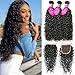 Younsolo Brazilian Water Wave Bundles with Closure (8 10 12+8) 100% Virgin Human hair 3 Bundles With Closure Free Part Unprocessed Wet and Wavy Curly Wave Water Human Hair Extensions Natural Color