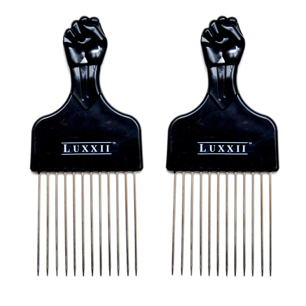 Luxxii (2 Pack) 6.75" Black Fist Metal Afro Pik Lift Hair