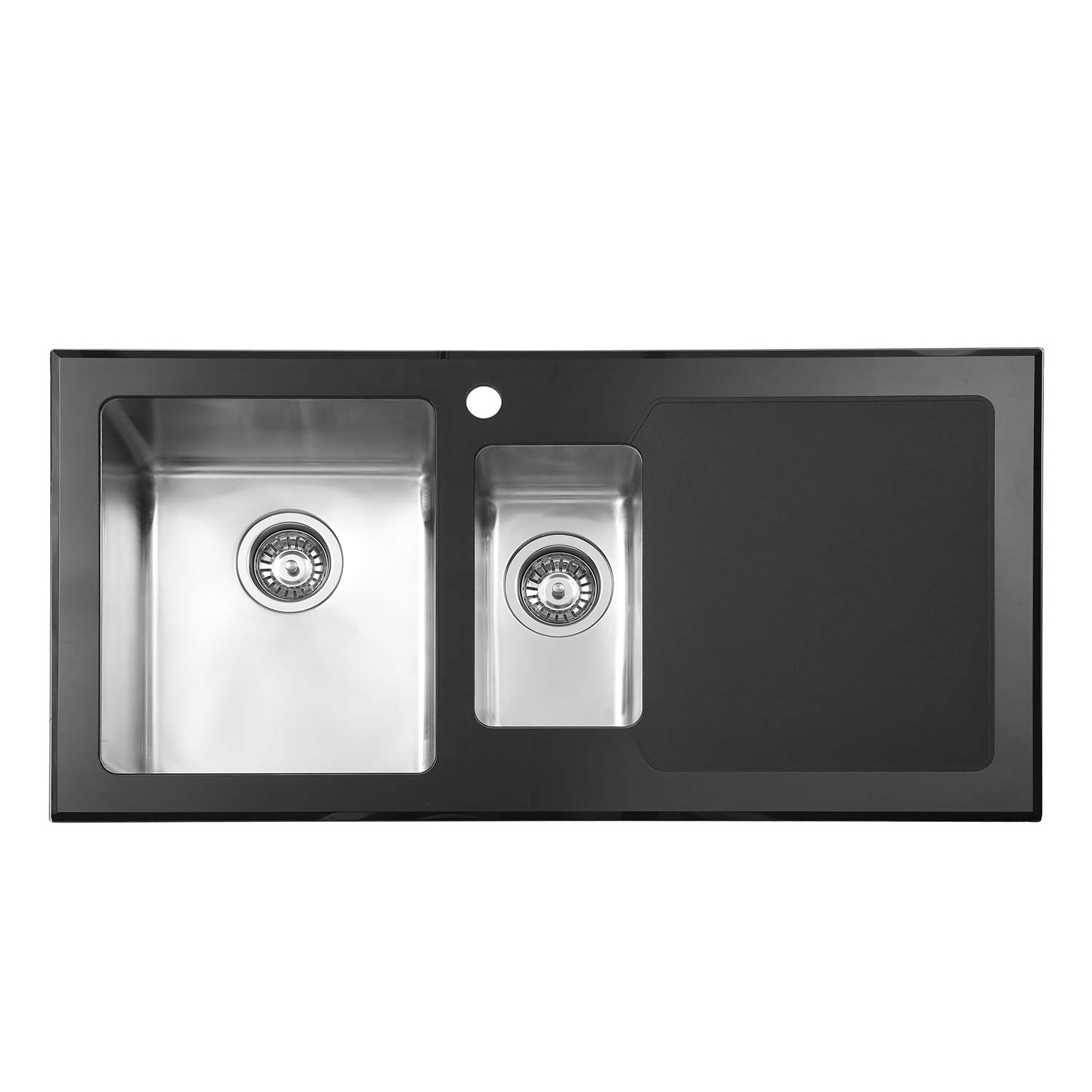 JASS FERRY Stainless Steel Premium Black Glass Kitchen Sink 1.5 One