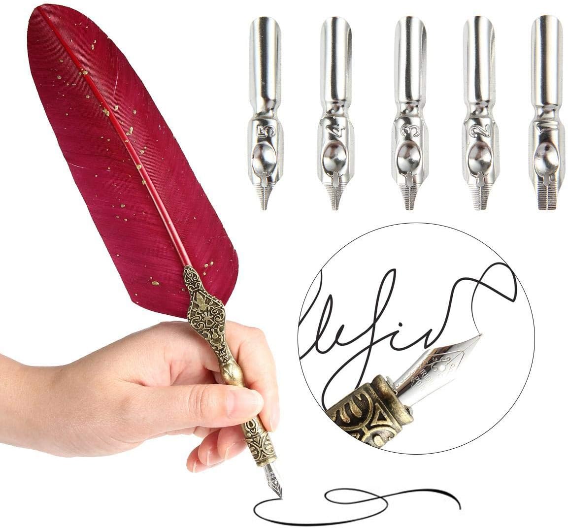 Amazon サインペン セット Womdee おしゃれメタルペン 高品質西洋万年筆 インク付き フェザーペン 書道 署名ペン 古典的文房具 新年お祝い クリスマスギフト 文房具 オフィス用品 文房具 オフィス用品
