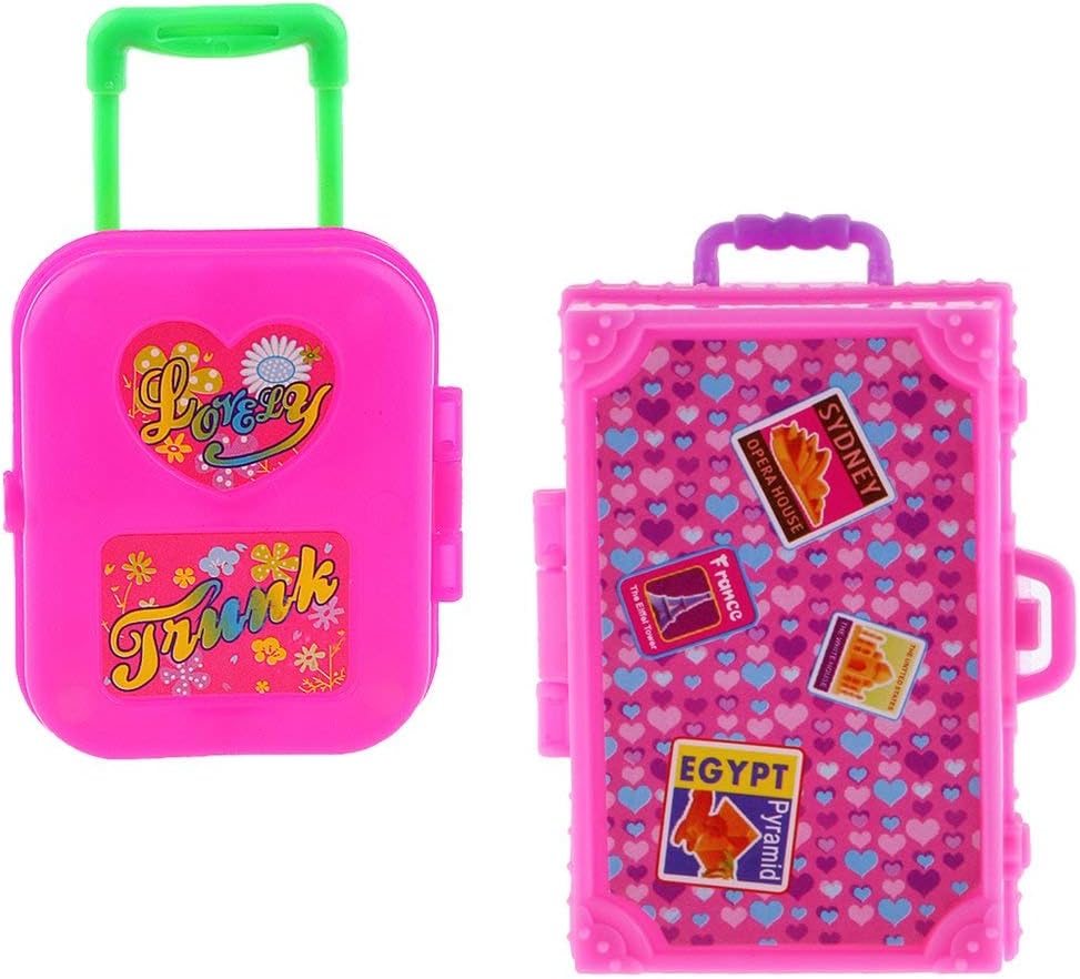 2pcs Pink Miniature Plastic Rolling Suitcase Luggage Box for Dollhouse Decoration Accessory