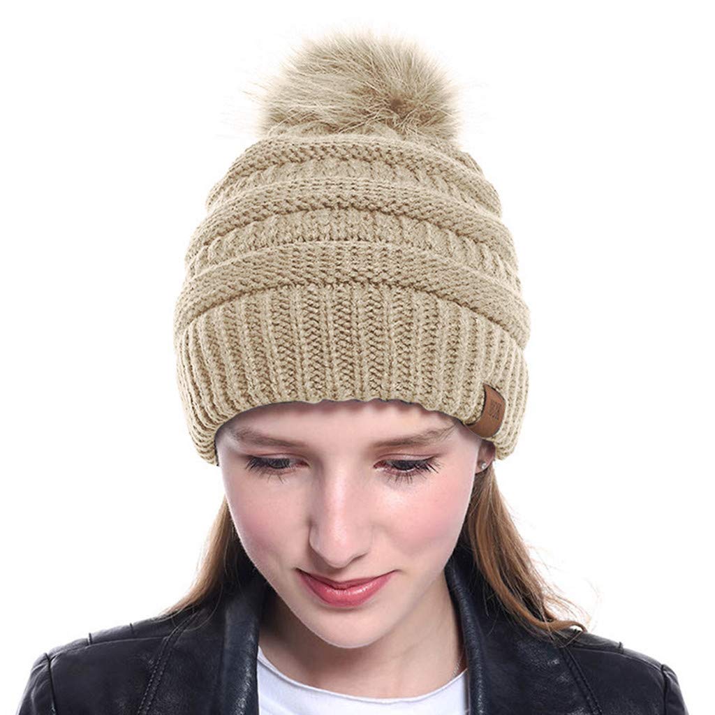 MEANIT Womens Winter Hat Slouchy Warm Beanie Hats Faux Fur Pompom Chunky Baggy Ski Cap for Women (B)