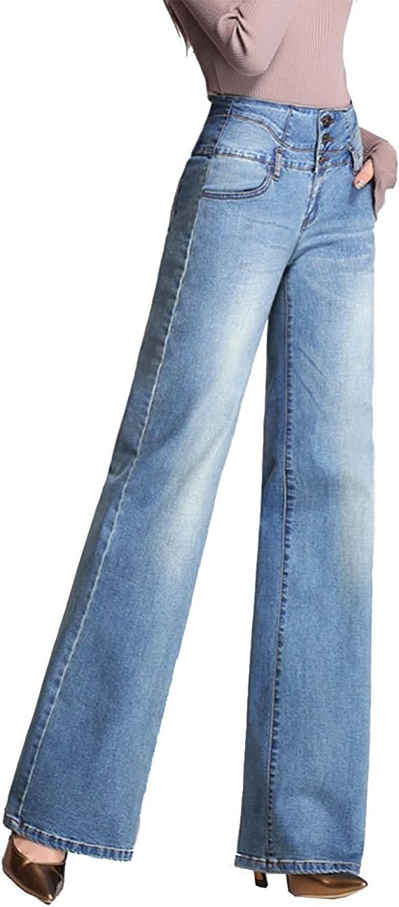 MLM0 Womens Jeans Bootcut Casual High Waisted Simply Bell Bottom Hippy Flares Pants Denim