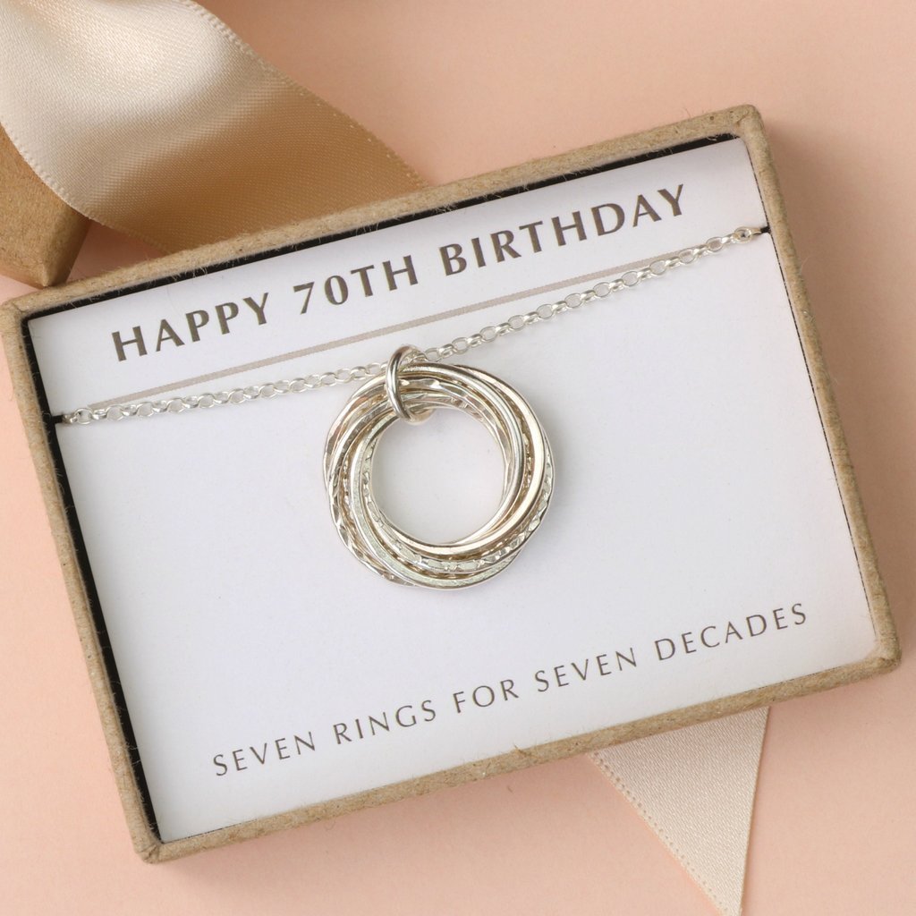 70th birthday necklace, 7 rings 7 decades, 70th gift mother