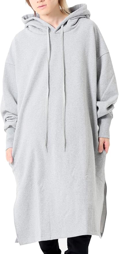 Amazon アズスーパーソニック カットソー ロング スエット ワンピース フード付 メンズ グレー F トレーナー パーカー 通販
