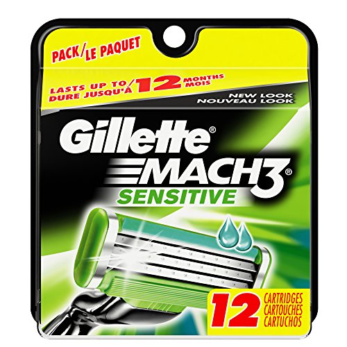 Gillette mach3 men s razor blade refills, sensitive, 12…