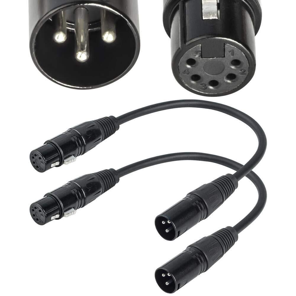XLR Male 3 Pin to XLR Female 5 Pin DMX 512 Turnaround DMX Stage Light Cable by SiYear, XLR3M to XLR5F Adaptor Cable (12inch / 2Pack)