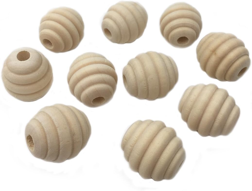 Wendysun 100Pcs Natural Wooden Beads 20mm22mm Beehive Wood Beads DIY Teething Necklace Wooden Screw Thread Carved Beads Teether Food Grade Wooden Teether Baby Teether