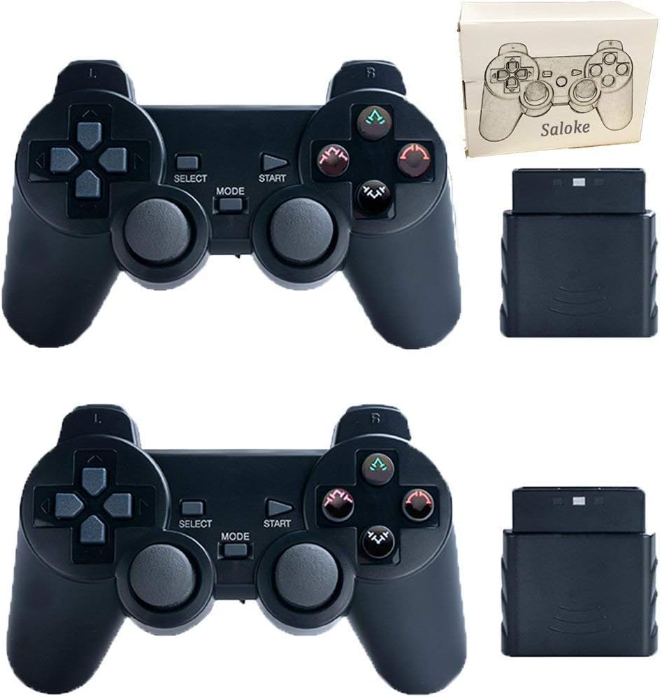 Saloke 2 Packs Wireless Gaming Console for Ps2 Double Shock (Black and Black1)