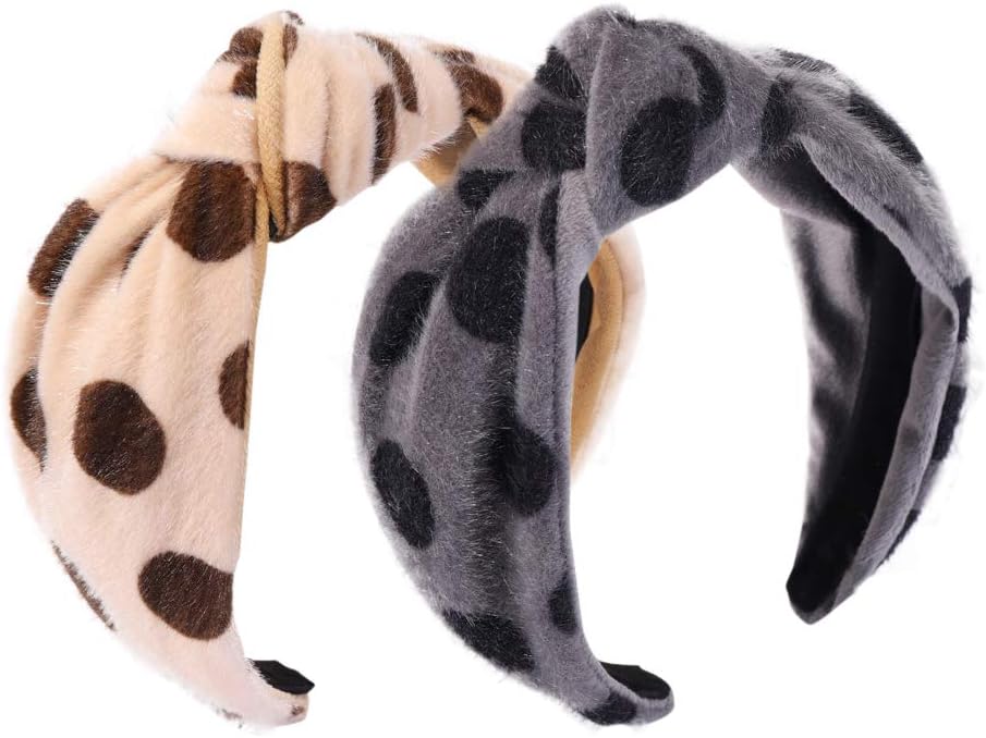 2 Pack Knot Headband Wide Print Hairband Fashion Hair Accessories for Women Girls(Polka dot Print)