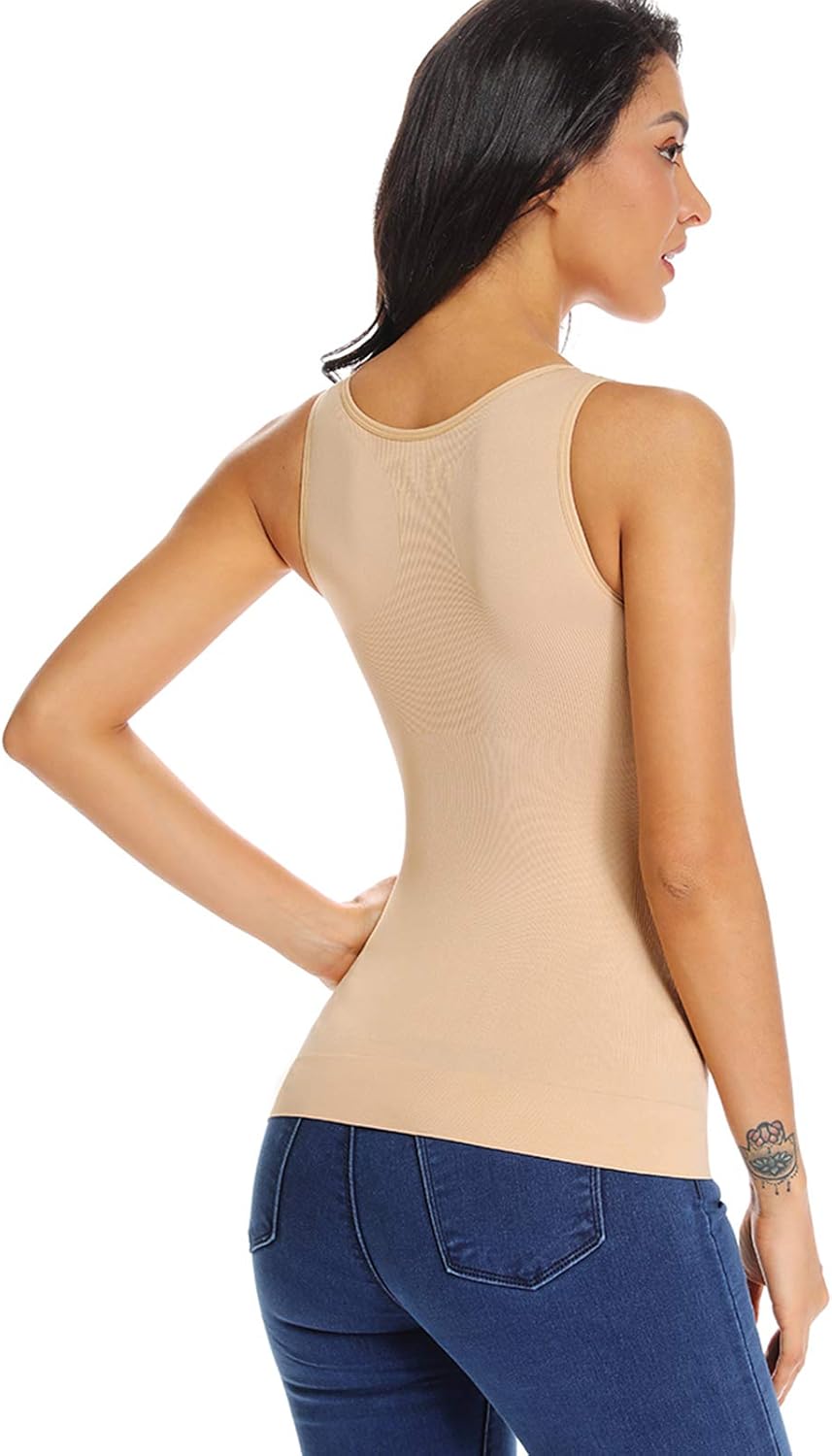 Women's Tummy Control Shapewear Tank Tops with Built in Bra Seamless Smooth Body Shaper Compression Camisole Tops 3-Way at  Women’s Clothing store